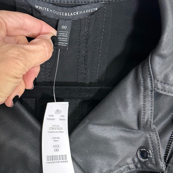 WHBM NWT Lace-Trimmed Coated Denim Moto Jacket LIMITED EDITION SIZE 00 - Picture 7 of 9